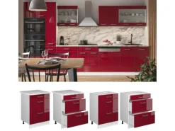 Vicco Küchenunterschrank R-Line Bordeaux Hochglanz/Weiß 60 cm mit Schubladen ohne Arbeitsplatte