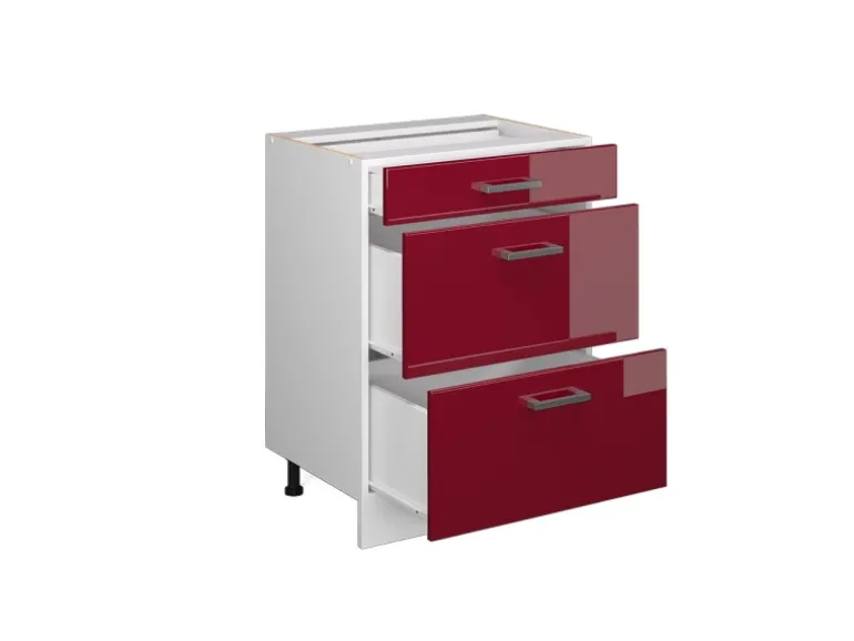Vicco Küchenunterschrank R-Line Bordeaux Hochglanz/Weiß 60 cm mit Schubladen ohne Arbeitsplatte