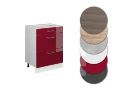 Vicco Küchenunterschrank R-Line Bordeaux Hochglanz/Weiß 60 cm mit Schubladen ohne Arbeitsplatte