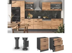 Vicco Küchenunterschrank R-Line Goldkraft Eiche/Anthrazit 60 cm mit Schubladen ohne Arbeitsplatte