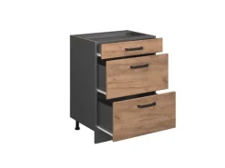 Vicco Küchenunterschrank R-Line Goldkraft Eiche/Anthrazit 60 cm mit Schubladen ohne Arbeitsplatte