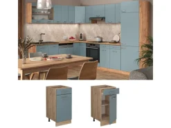 Vicco Küchenunterschrank R-Line Blau-Grau/Goldkraft Eiche 40 cm AP Eiche