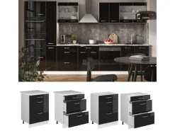 Vicco Küchenunterschrank R-Line Schwarz Hochglanz/Weiß 60 cm mit Schubladen ohne Arbeitsplatte