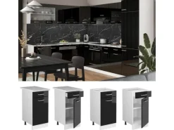 Vicco Küchenunterschrank R-Line Schwarz Hochglanz/Weiß 40 cm AP Marmor