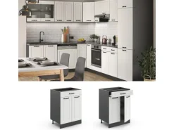 Vicco Küchenunterschrank R-Line Weiß Landhaus/Anthrazit 60 cm mit Schublade ohne Arbeitsplatte