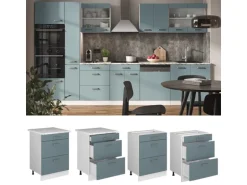 Vicco Küchenunterschrank R-Line Blau-Grau/Weiß 60 cm mit Schubladen ohne Arbeitsplatte
