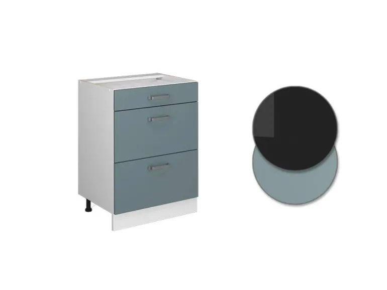 Vicco Küchenunterschrank R-Line Blau-Grau/Weiß 60 cm mit Schubladen ohne Arbeitsplatte