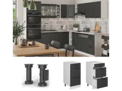 Vicco Küchenunterschrank R-Line Anthrazit Landhaus/Weiß 40 cm mit Schubladen ohne Arbeitsplatte