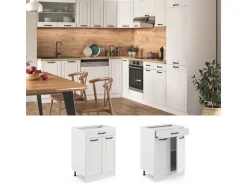 Vicco Küchenunterschrank R-Line Weiß Landhaus/Weiß 60 cm mit Schublade AP Eiche