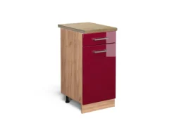 Vicco Küchenunterschrank R-Line Bordeaux Hochglanz/Goldkraft Eiche 40 cm AP Eiche