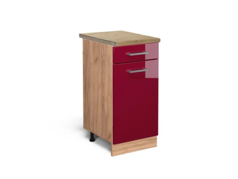 Vicco Küchenunterschrank R-Line Bordeaux Hochglanz/Goldkraft Eiche 40 cm AP Eiche