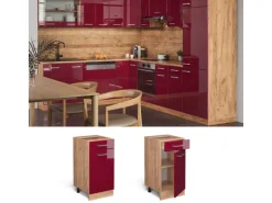 Vicco Küchenunterschrank R-Line Bordeaux Hochglanz/Goldkraft Eiche 40 cm AP Eiche