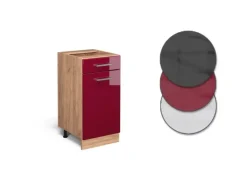 Vicco Küchenunterschrank R-Line Bordeaux Hochglanz/Goldkraft Eiche 40 cm AP Eiche