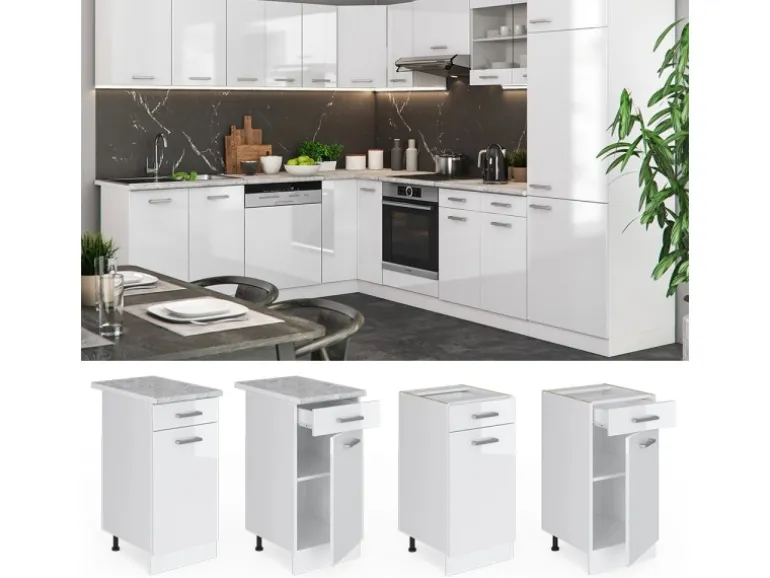 Vicco Küchenunterschrank R-Line Weiß Hochglanz/Weiß 40 cm AP Anthrazit