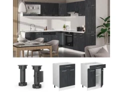 Vicco Küchenunterschrank R-Line Schubladenschrank für die Küche Schwarz Beton 60 cm AP Marmor mit Weiß Korpus