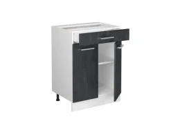 Vicco Küchenunterschrank R-Line Schubladenschrank für die Küche Schwarz Beton 60 cm AP Marmor mit Weiß Korpus