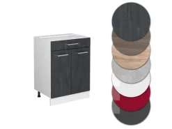 Vicco Küchenunterschrank R-Line Schubladenschrank für die Küche Schwarz Beton 60 cm AP Marmor mit Weiß Korpus