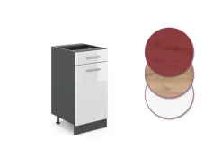 Vicco Küchenunterschrank R-Line Schubladenschrank für die Küche Weiß Hochglanz/Anthrazit AP Marmor