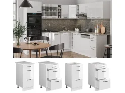 Vicco Küchenunterschrank R-Line Weiß Hochglanz/Weiß 40 cm mit Schubladen ohne Arbeitsplatte