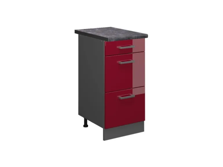 Vicco Küchenunterschrank R-Line Bordeaux Hochglanz/Anthrazit 40 cm mit Schubladen AP Anthrazit