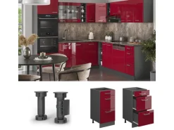 Vicco Küchenunterschrank R-Line Bordeaux Hochglanz/Anthrazit 40 cm mit Schubladen AP Anthrazit