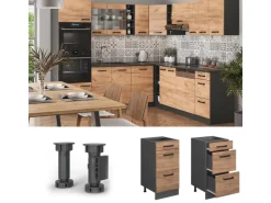 Vicco Küchenunterschrank R-Line Goldkraft Eiche/Anthrazit 40 cm mit Schubladen ohne Arbeitsplatte