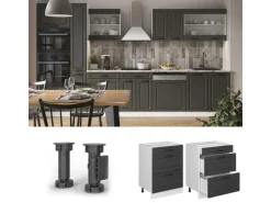 Vicco Küchenunterschrank R-Line Anthrazit Landhaus/Weiß 60 cm mit Schubladen ohne Arbeitsplatte