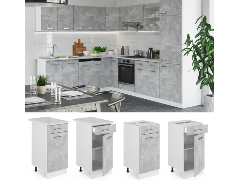 Vicco Küchenunterschrank R-Line Schubladenschrank für die Küche Beton/Weiß 40 cm AP Anthrazit