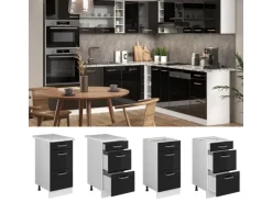 Vicco Küchenunterschrank R-Line Schwarz Hochglanz/Weiß 40 cm mit Schubladen ohne Arbeitsplatte