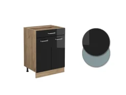 Vicco Küchenunterschrank R-Line Schwarz Hochglanz/Goldkraft Eiche 60 cm mit Schublade AP Eiche