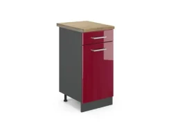 Vicco Küchenunterschrank R-Line Bordeaux Hochglanz/Anthrazit 40 cm AP Eiche