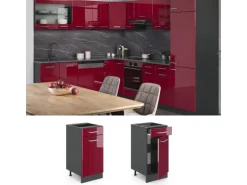 Vicco Küchenunterschrank R-Line Bordeaux Hochglanz/Anthrazit 40 cm AP Eiche