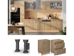 Vicco Küchenunterschrank R-Line Artisan-Eiche/Goldkraft Eiche 60 cm mit Schubladen ohne Arbeitsplatte