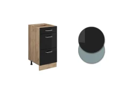 Vicco Küchenunterschrank R-Line Schubladenschrank für die Küche Schwarz Hochglanz 40 cm AP Marmor