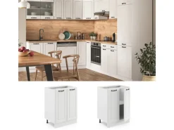 Vicco Küchenunterschrank R-Line Küchenkommode Weiß Landhaus/Weiß 60 cm AP Marmor