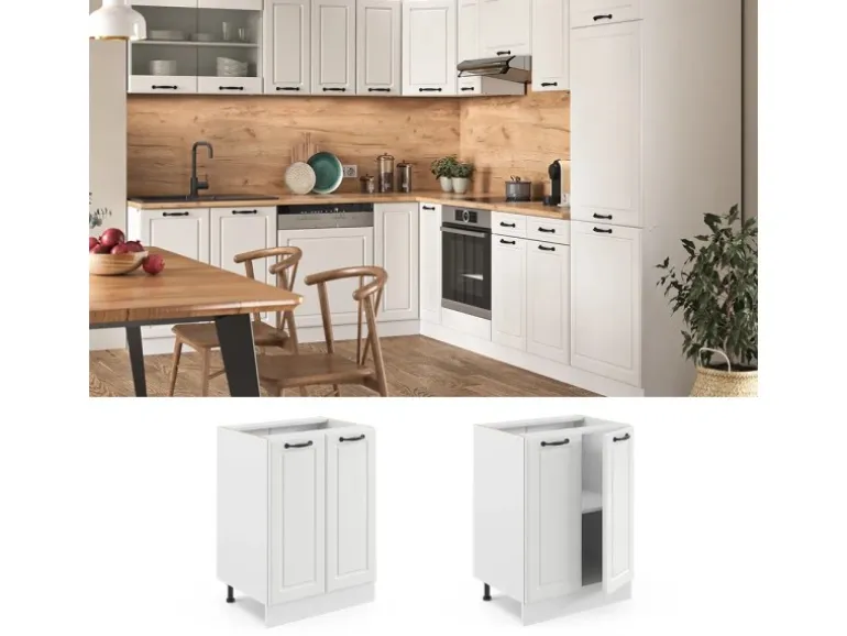 Vicco Küchenunterschrank R-Line Küchenkommode Weiß Landhaus/Weiß 60 cm AP Marmor