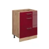 Vicco Küchenunterschrank R-Line Bordeaux Hochglanz/Goldkraft Eiche 60 cm mit Schubladen ohne Arbeitsplatte