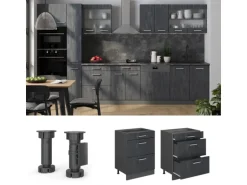 Vicco Küchenunterschrank R-Line Schwarz Beton 60 cm ohne Arbeitsplatte mit Anthrazit Korpus