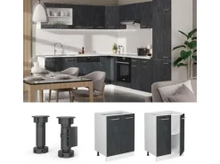 Vicco Küchenunterschrank R-Line Küchenkommode Schwarz Beton/Weiß 60 cm AP Marmor