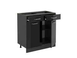 Vicco Küchenunterschrank R-Line Schwarz Hochglanz/Anthrazit 80 cm ohne Arbeitsplatte
