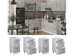 Vicco Küchenunterschrank R-Line Beton/Weiß 40 cm mit Schubladen ohne Arbeitsplatte
