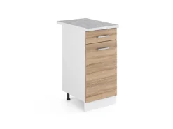 Vicco Küchenunterschrank R-Line Schubladenschrank für die Küche Sonoma/Weiß 40 cm AP Marmor