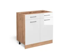 Vicco Küchenunterschrank R-Line Weiß Hochglanz/Goldkraft Eiche 80 cm ohne Arbeitsplatte