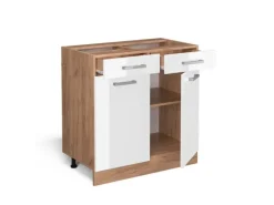 Vicco Küchenunterschrank R-Line Weiß Hochglanz/Goldkraft Eiche 80 cm ohne Arbeitsplatte