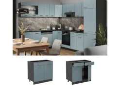 Vicco Küchenunterschrank R-Line Blau-Grau/Anthrazit 80 cm ohne Arbeitsplatte