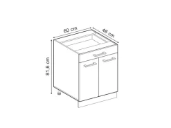 Vicco Küchenunterschrank R-Line Artisan-Eiche/Goldkraft Eiche 60 cm mit Schublade ohne Arbeitsplatte