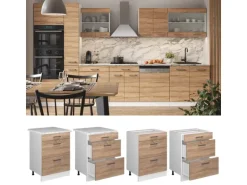 Vicco Küchenunterschrank R-Line Sonoma/Weiß 60 cm mit Schubladen ohne Arbeitsplatte
