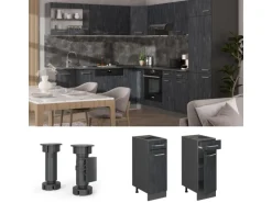 Vicco Küchenunterschrank R-Line Schubladenschrank für die Küche Schwarz Beton 30 cm AP Anthrazit mit Anthrazit Korpus