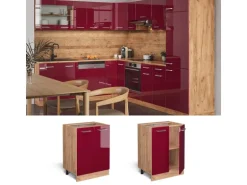 Vicco Küchenunterschrank R-Line Bordeaux Hochglanz/Goldkraft Eiche 60 cm AP Eiche