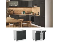 Vicco Küchenunterschrank R-Line Anthrazit Landhaus/Weiß 80 cm ohne Arbeitsplatte